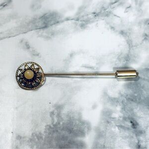 Vintage Gold Tone Faux Pearl Stick Pin Hat Brooch Sun Flower Sunflower